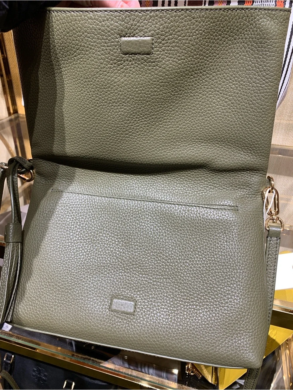 Tory Burch Thea Foldover Crossbody Olive/Banana Leaf Pebbled Leather